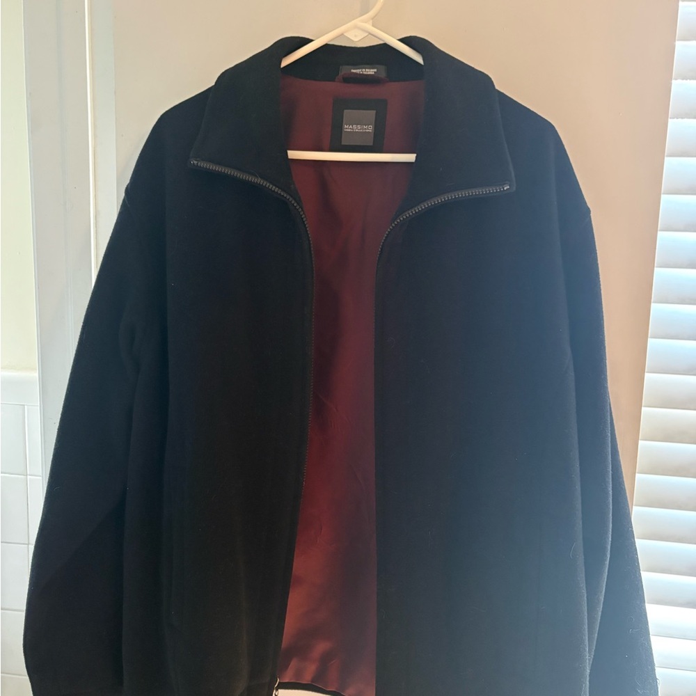 Maschio Black Zip-Up Jacket with Burgundy Lining
